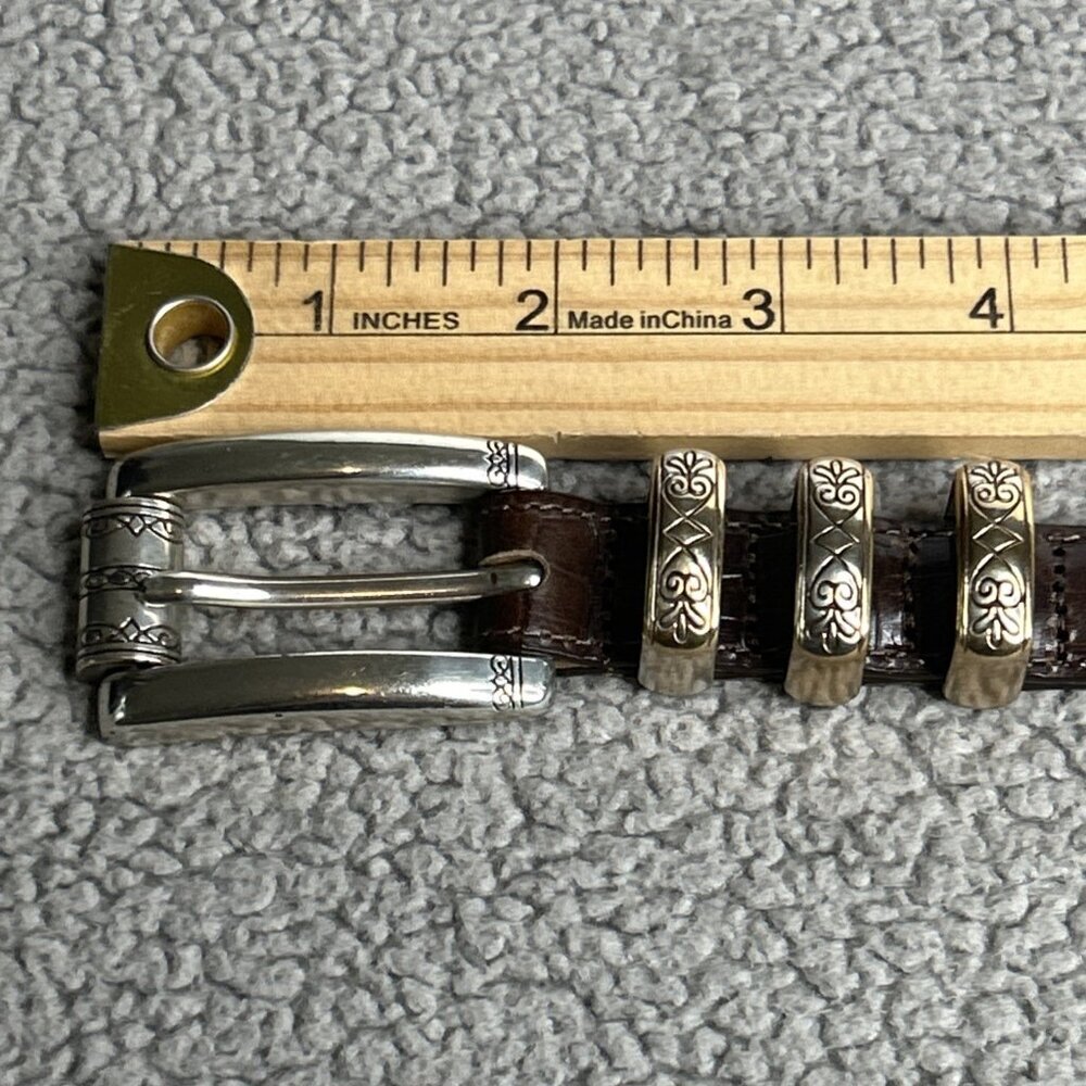 Brighton Belt Womens Small 26 Brown Leather Croc Two Tone Gold Silver Western - Picture 4 of 8